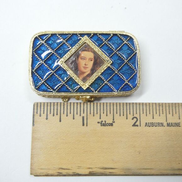 Estee Lauder Pillbox Perfume Compact Vintage Enamel Blue Goldtone - Picture 8 of 8